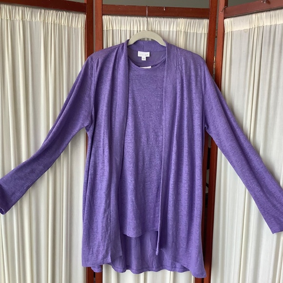 J.Jill Love Linen Purple Tank Top And Open-Front Cardigan Set Size Small - Picture 10 of 12